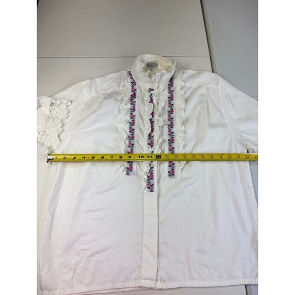 Seidensticker White Floral Embroidered Lace Trim Blouse Top Size 38 Vintage - Picture 11 of 16
